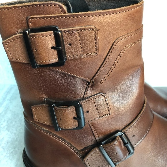 Bootlegger Boots Brown Leather Astra Moto Triple Buckled Side Zippered Size EU40 - Picture 10 of 13
